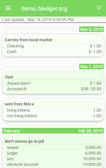 MoLe transaction list